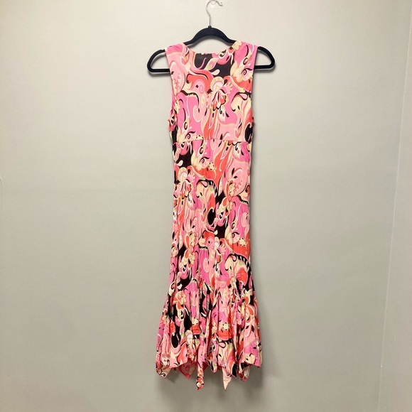Y2K Rag Pink Psychedelic‎ Paisley Handkerchief Hem Midi Dress Sleeveless Size 5 - Picture 2 of 4